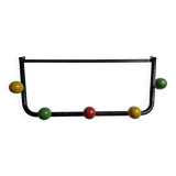 Vintage coat rack in metal and wood, 5 hooks, 74 cm