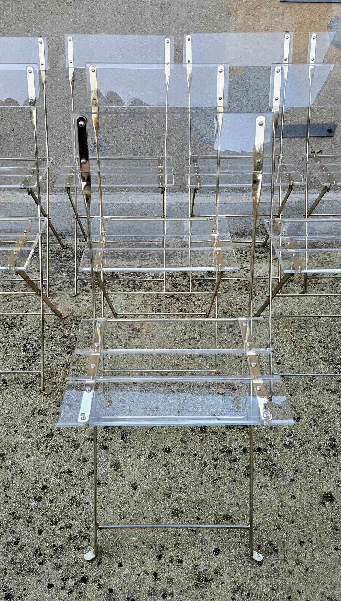 Set of 8 folding plexiglass chairs, Yonel Lebovici and Bernard Berthet, 1970