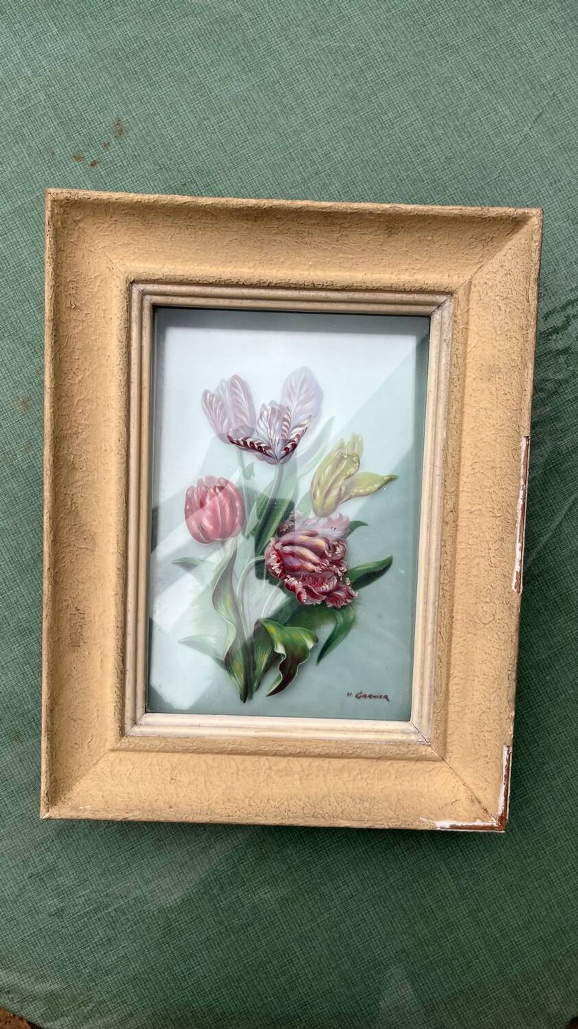 Peinture fixe sous verre signée  H.Garnier