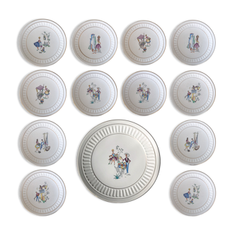 Dutch ceramic dessert & cake plate set 1950