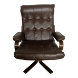 Scandinavian rocking and swivelling armchair – bent wood and leather