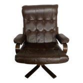 Scandinavian rocking and swivelling armchair – bent wood and leather