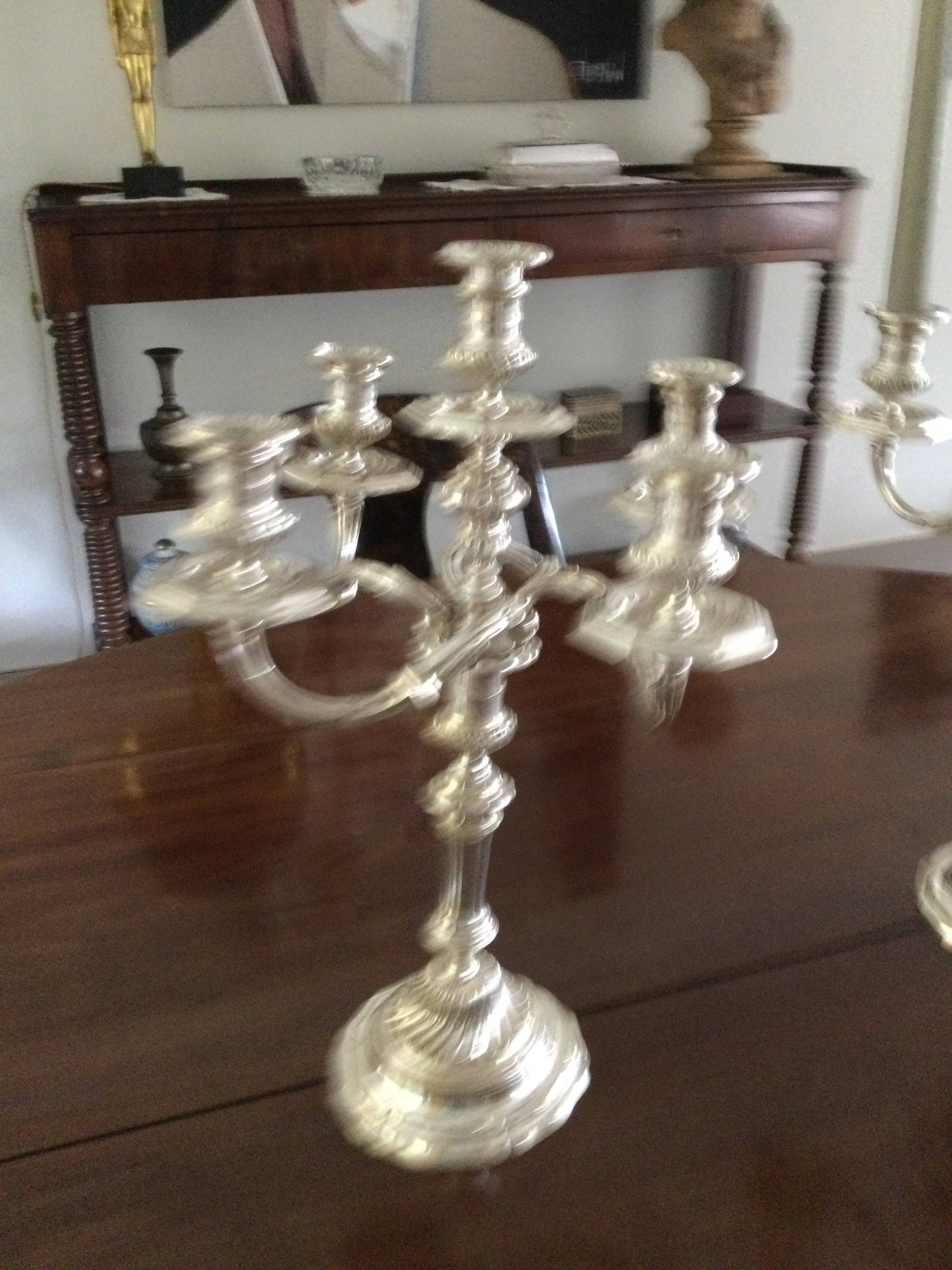 2 old silver bronze candlesticks