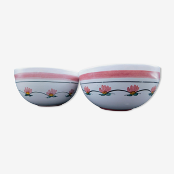 Duo of ceramic bowls, water lily decoration, Najac