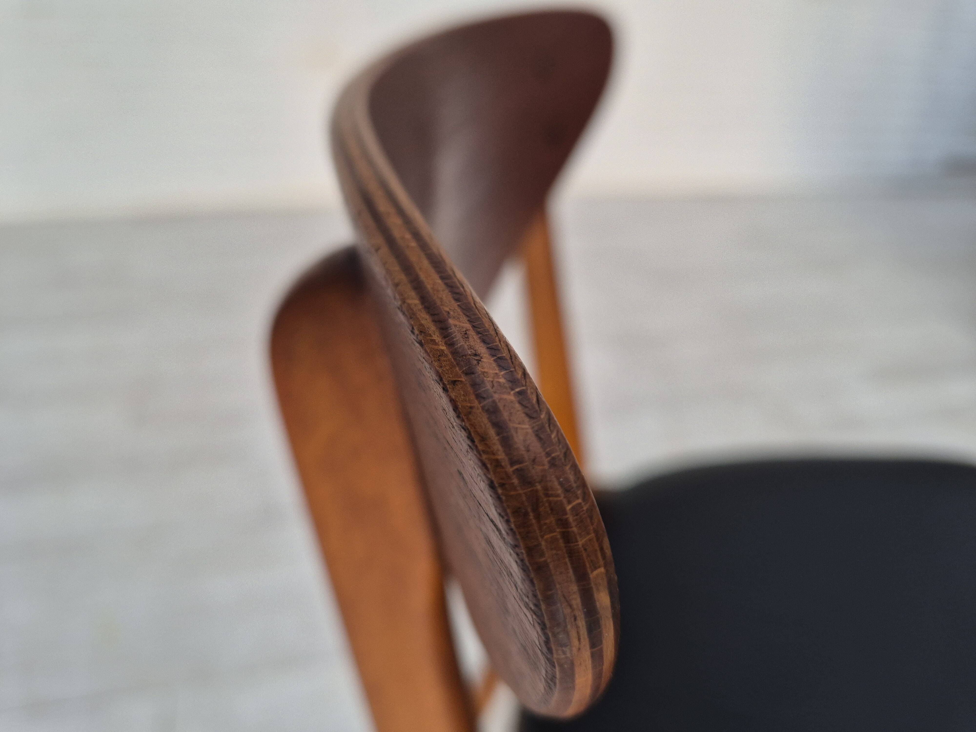 1960s, set of 4 Danish dining chairs by Farstrup, bent teak wood, reupholstered.