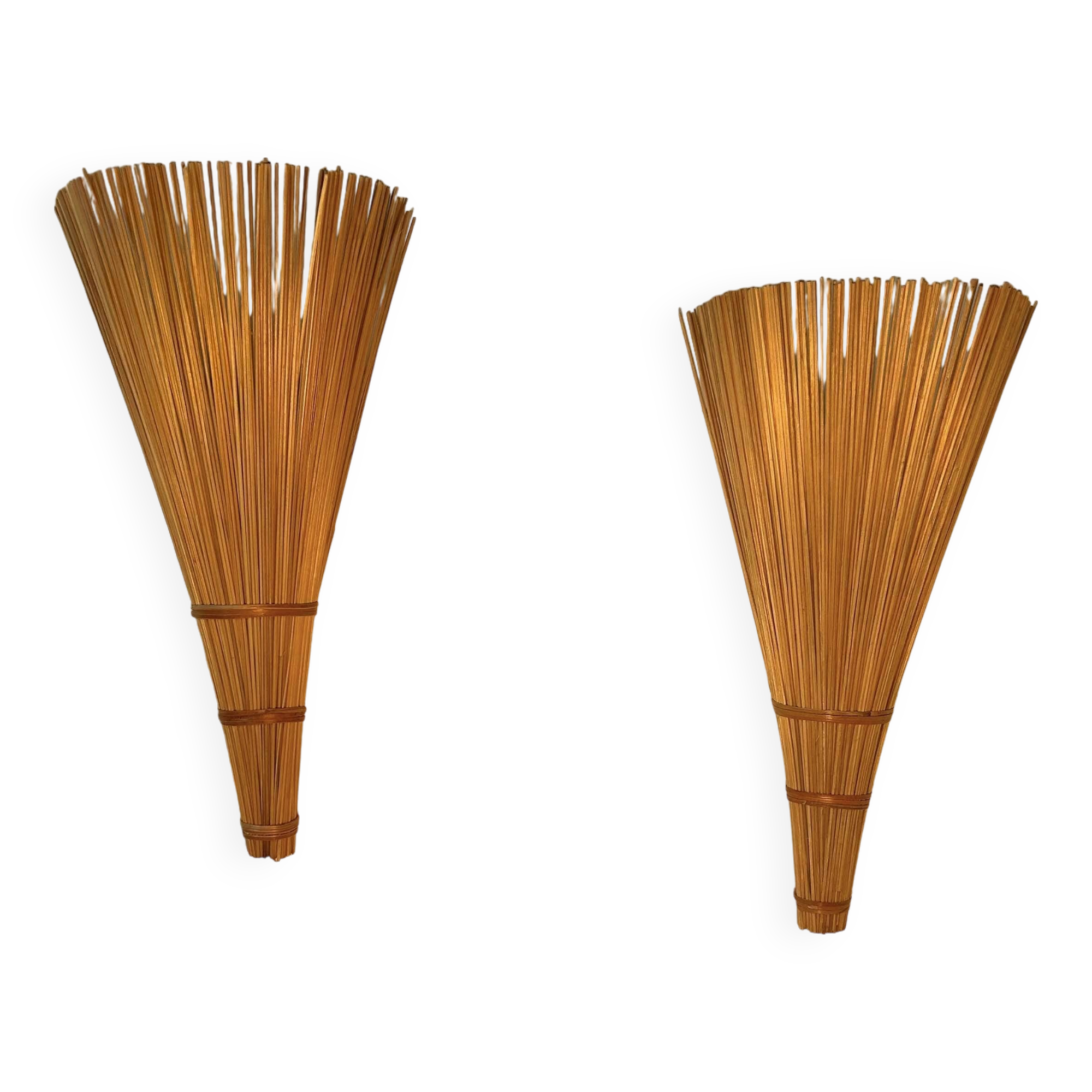 Pair of wicker wall lights, France 1980
