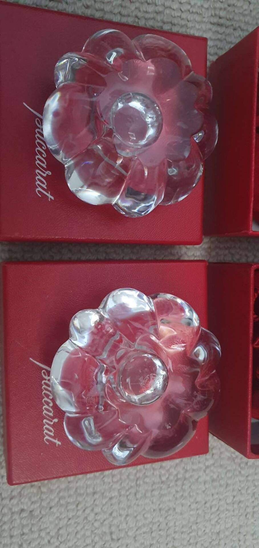 Pair of Baccarat crystal candlesticks, flower/rose model — new condition