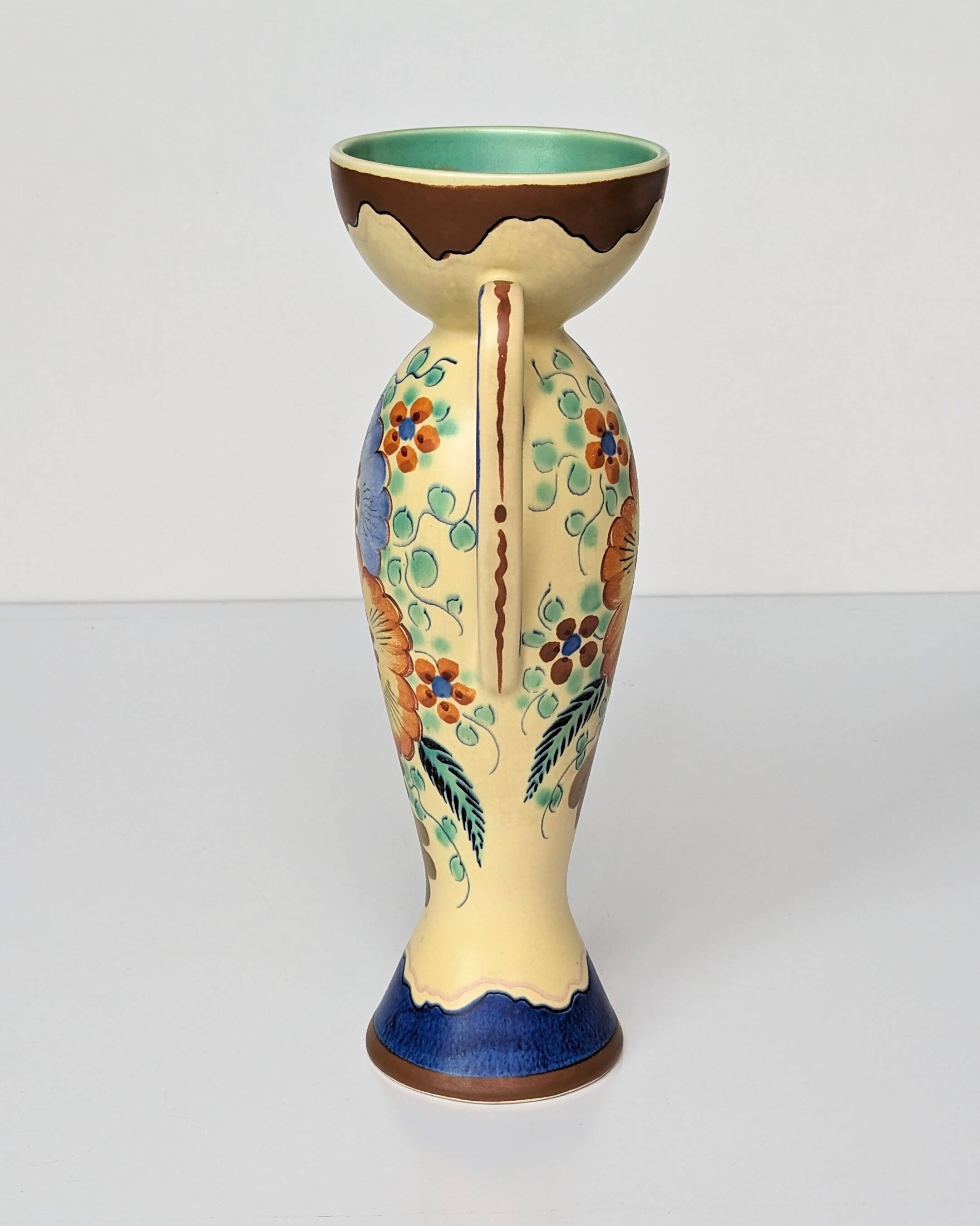 Amphora Vase Ceramic Gouda Holland - Rubens hand painted flower motif - Model 1035