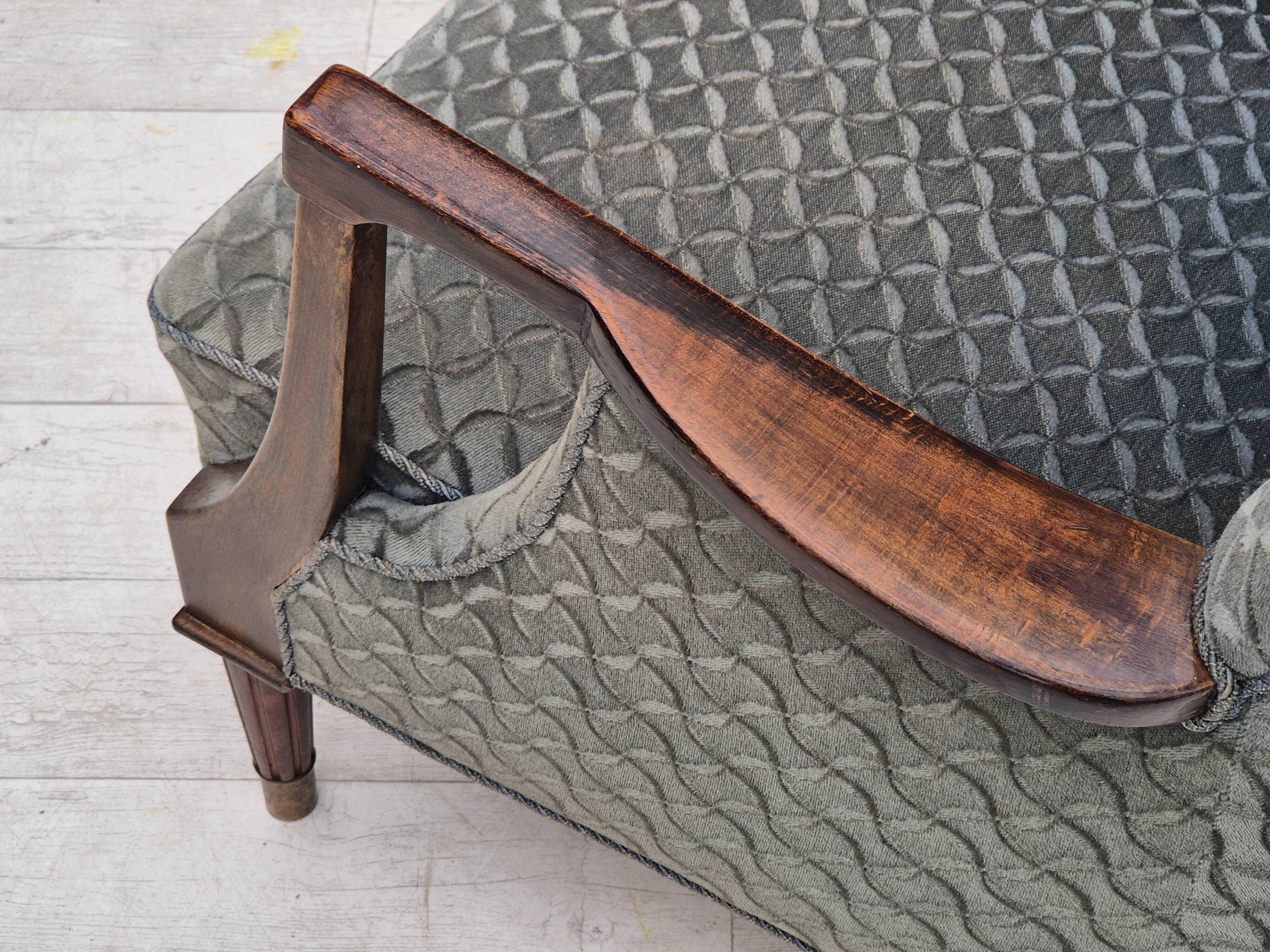 1960s, Danish armchair, original very good condition, furniture velour, beech wood,