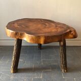 Table basse brutaliste en chêne