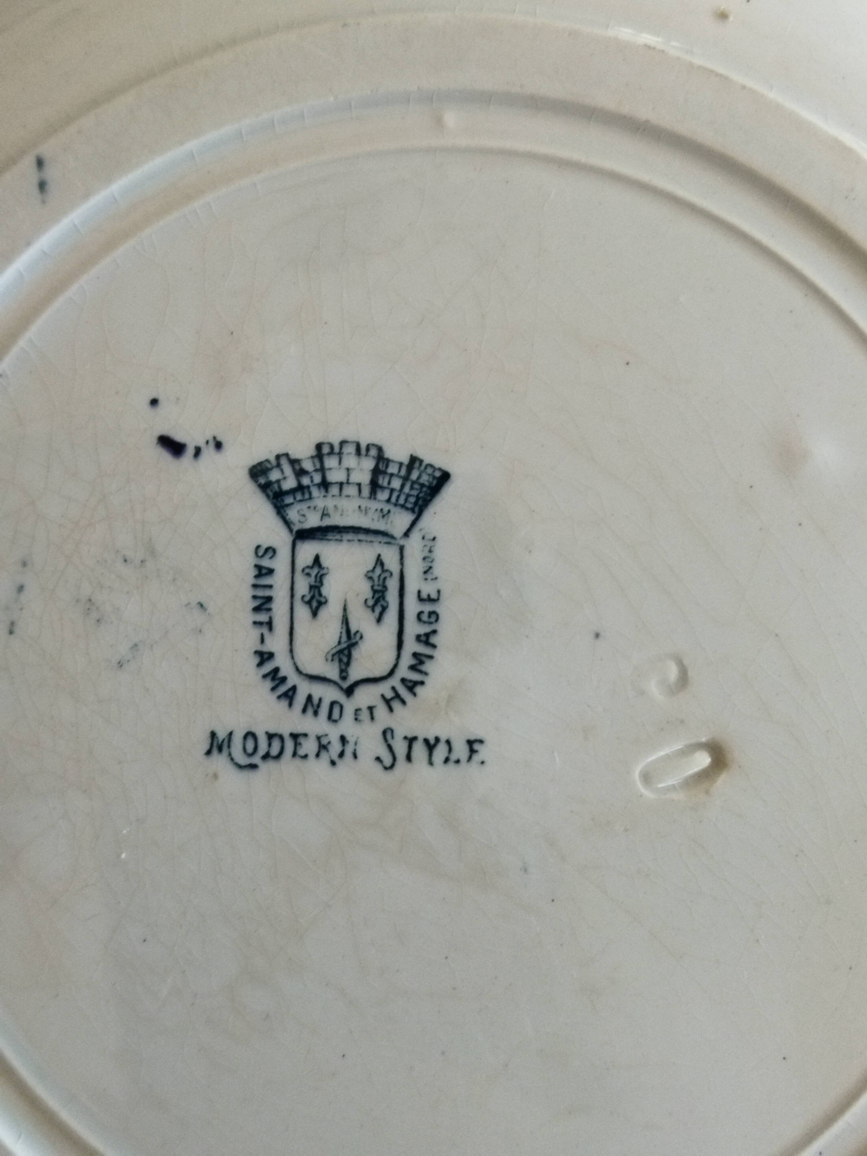 8 iron earthenware plates (St Amand Hamage HB & Cie Sarreguemines Digoin)