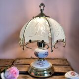 Lampe dorée pied porcelaine style tiffany