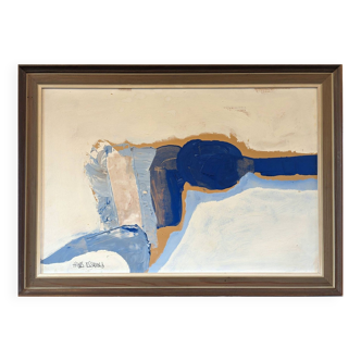 Hans Osswald moderne du milieu du siècle « Atlas (I) » Peinture à l’huile abstraite suédoise, encadrée