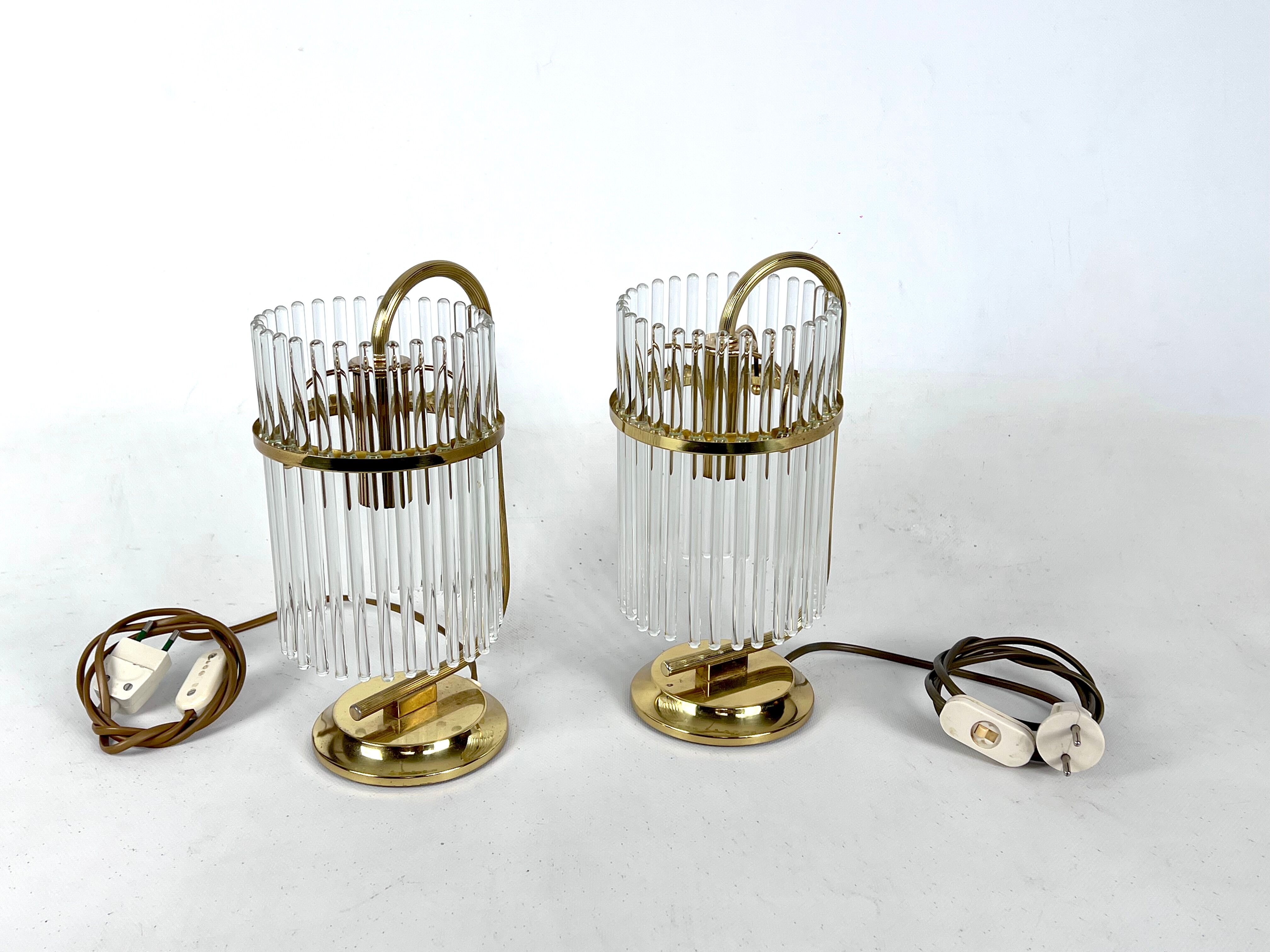 Vintage Italian pair of Signed brass table lamps by Sciolari. Italy 1970s