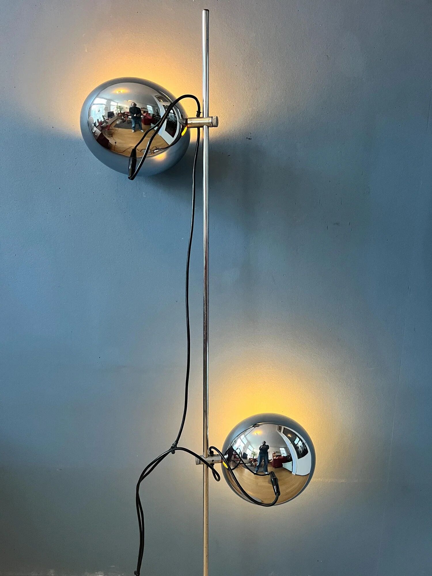 70s mid-century chrome Herda eyeball floor lamp