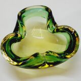 Empty Pocket Cup Ashtray Vintage Murano Glass Sommerso Green and Yellow