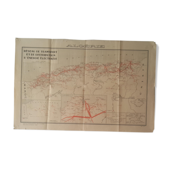 Carte Algérie 1958 "Réseau de transport et de distribution d'énergie électrique"