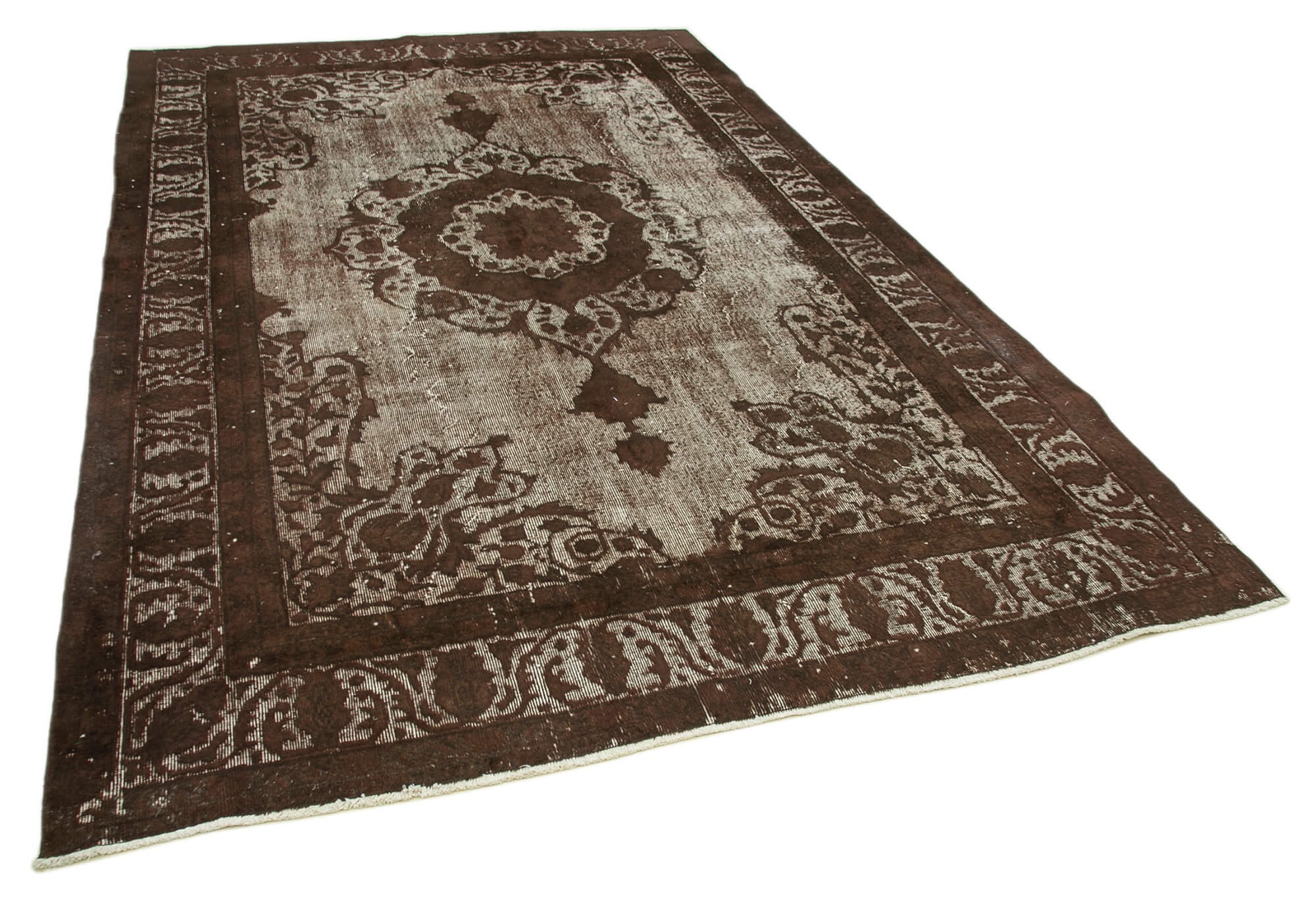 Hand-knotted bohemian turkish 1980s 212 cm x 327 cm brown rug