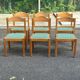 Set of 6 vintage solid wood chairs — Green fabric seats