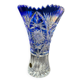 Grand vase – Cristal taillé doublé bleu cobalt - Bohême