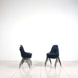 Set of 6 Eames Fiberglass DSX side chairs blue with velvet upholstery