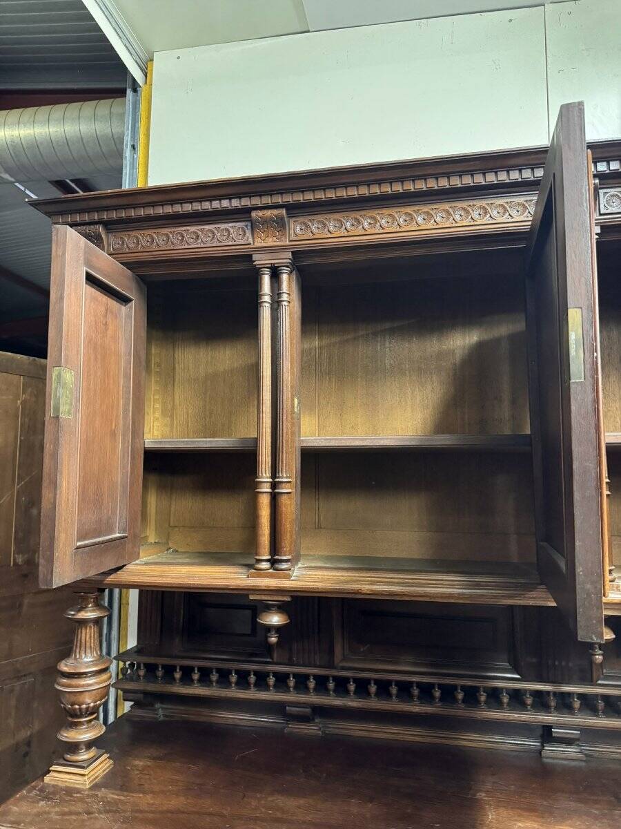 Renaissance-style two-body walnut buffet