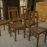 Set of 6 Art Deco oak cane chairs from the 1930s