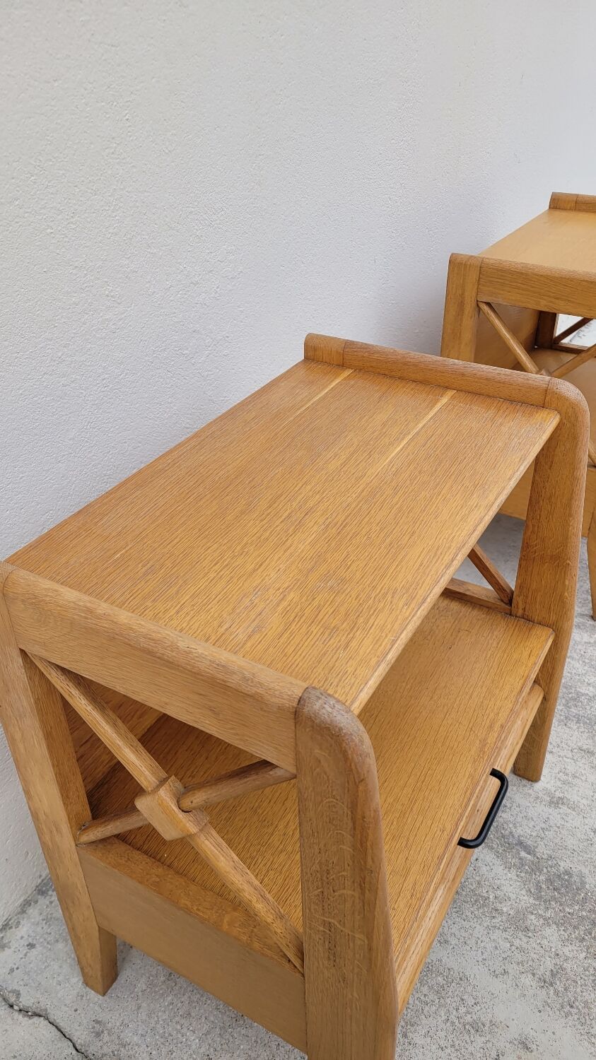 Paire de table de chevets Ateliers Saint sabin en chêne 1950