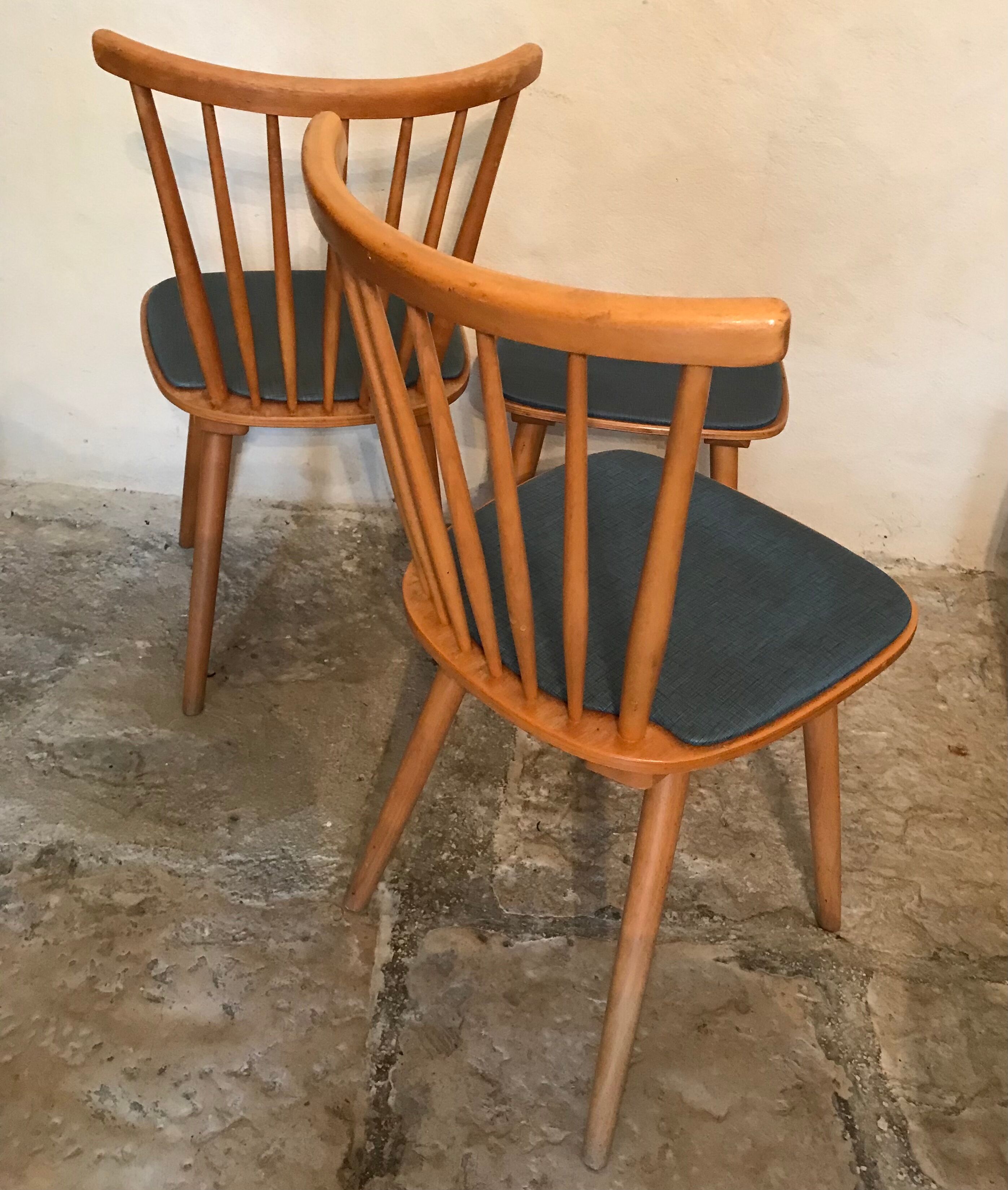 Set of 2 chairs with bars and a stool vintage compass feet 1960's
