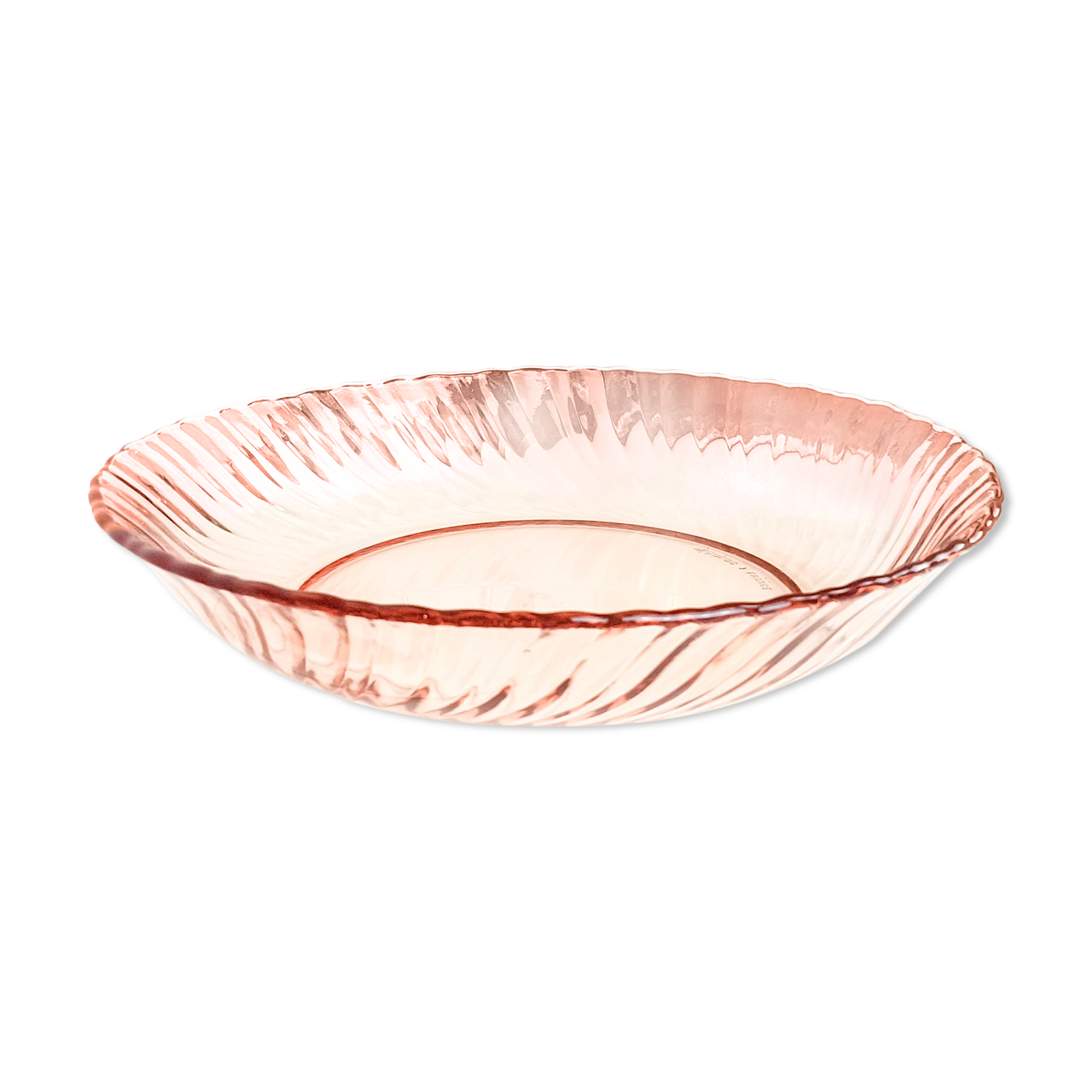 Round dish in pink depression glass "Rosaline" Arcoroc by Luminarc