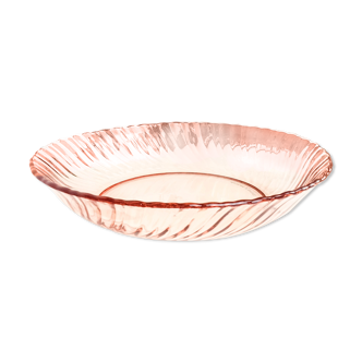 Round dish in pink depression glass "Rosaline" Arcoroc by Luminarc