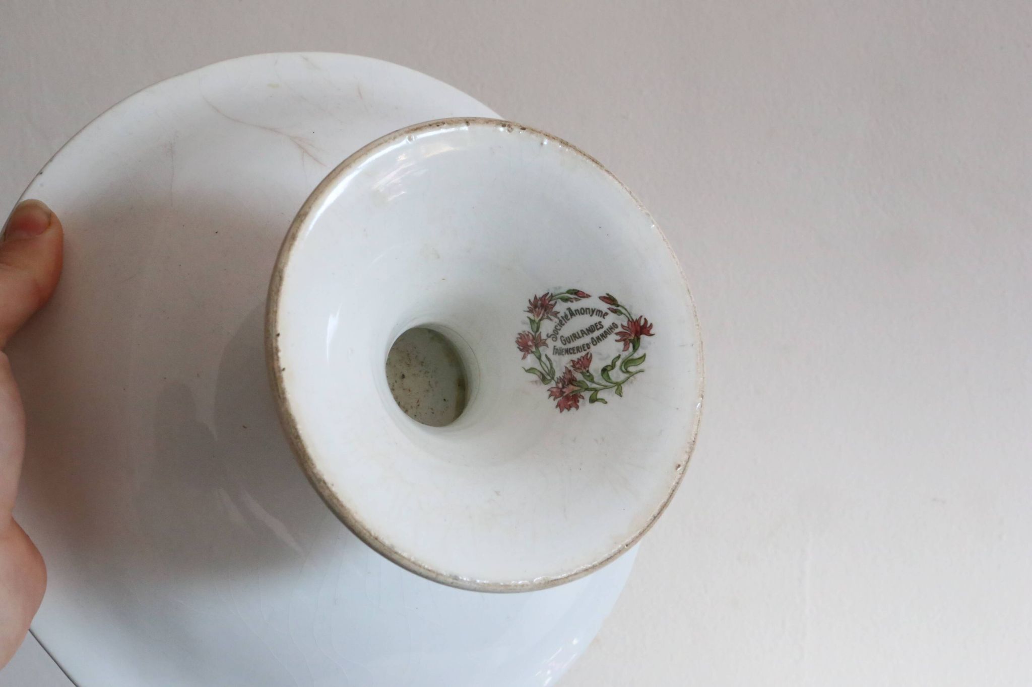 Antique dish, polychrome ironstone compote dish, “Guirlandes” model from the