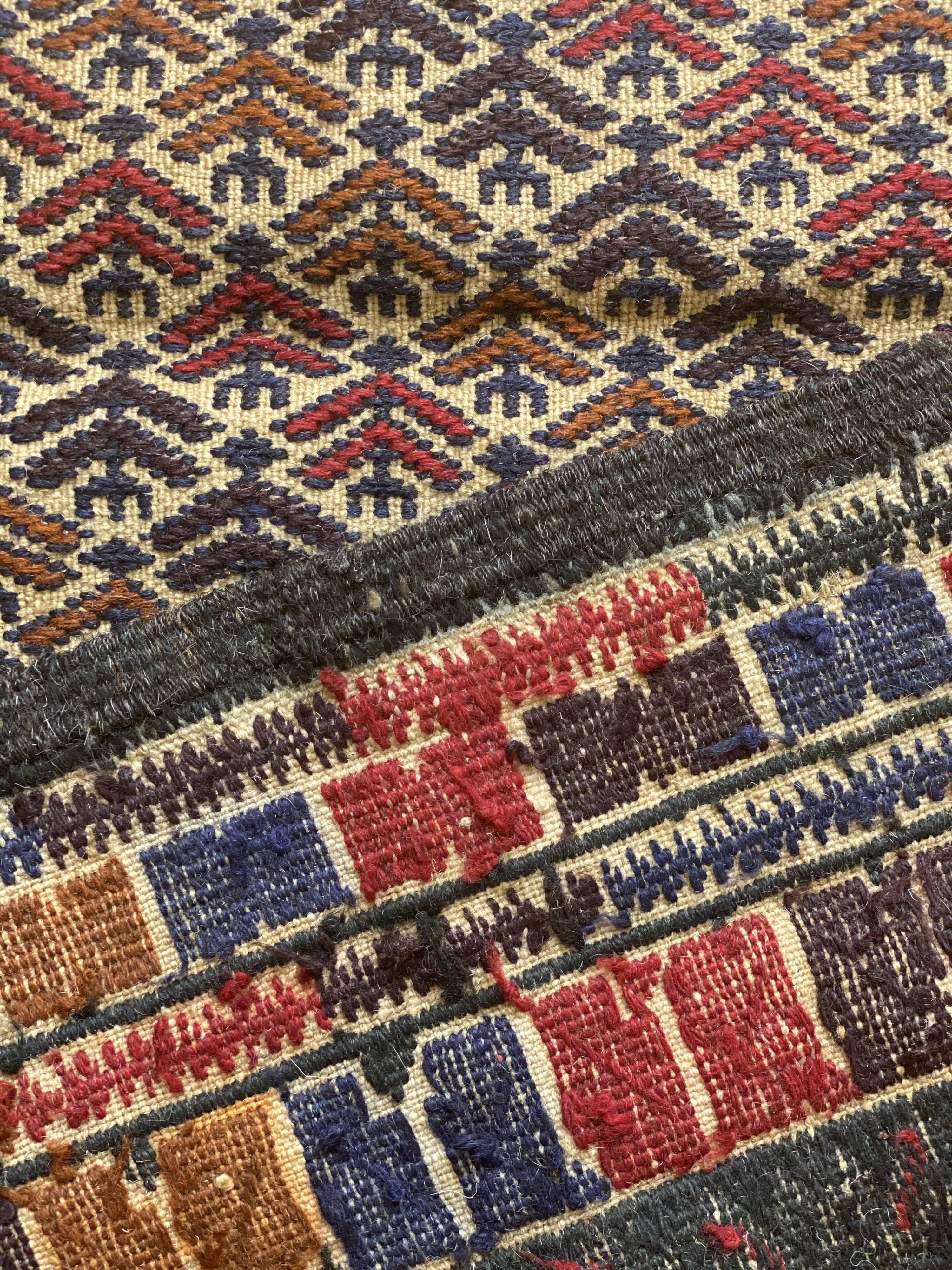 Ethnic Afghan kilim in handmade wool 200x118 cm