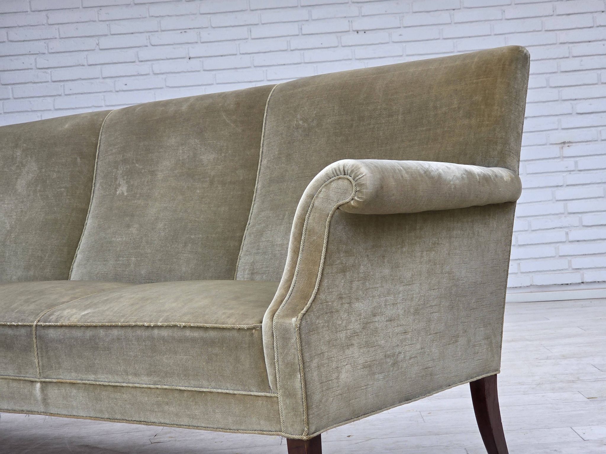 1960s, Danish 3-seater sofa, light green furniture velour.