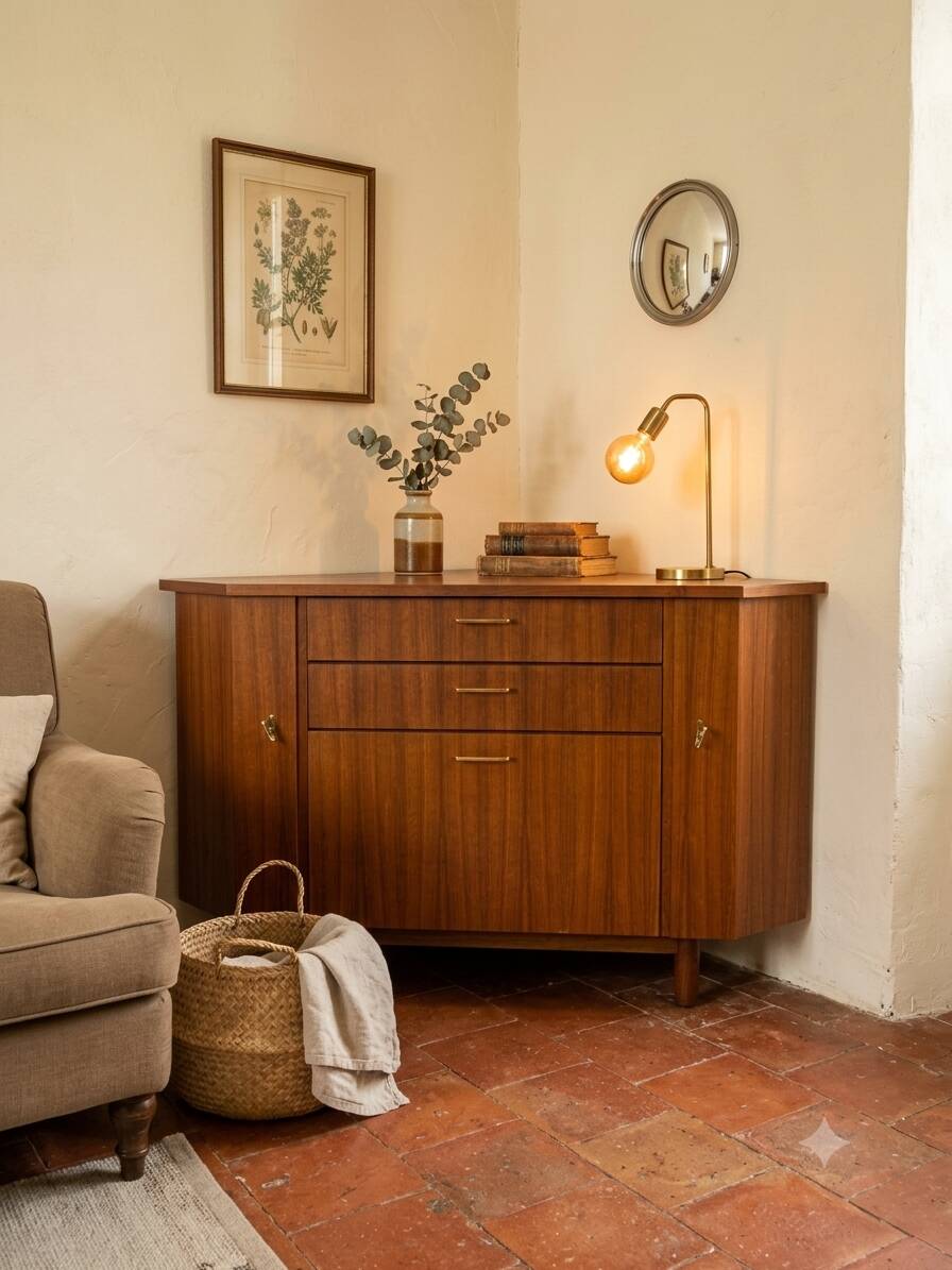 Scandinavian corner unit in teak from the 1960s.