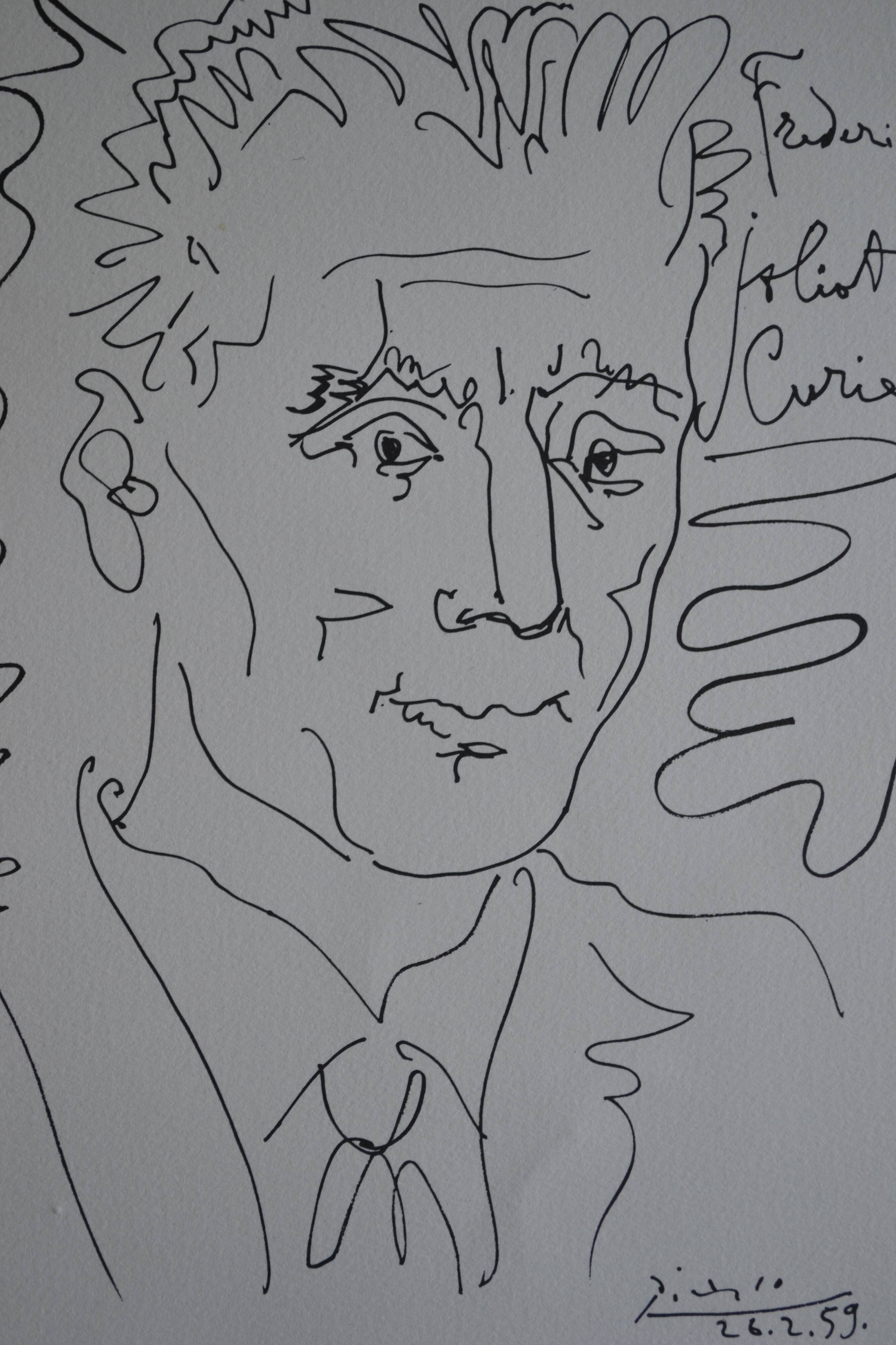 Picasso original lithograph 1959 Frédéric Joliot-Curie 38x28cm