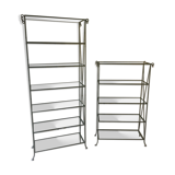 Pair of wrought iron and glass bookcase shelves