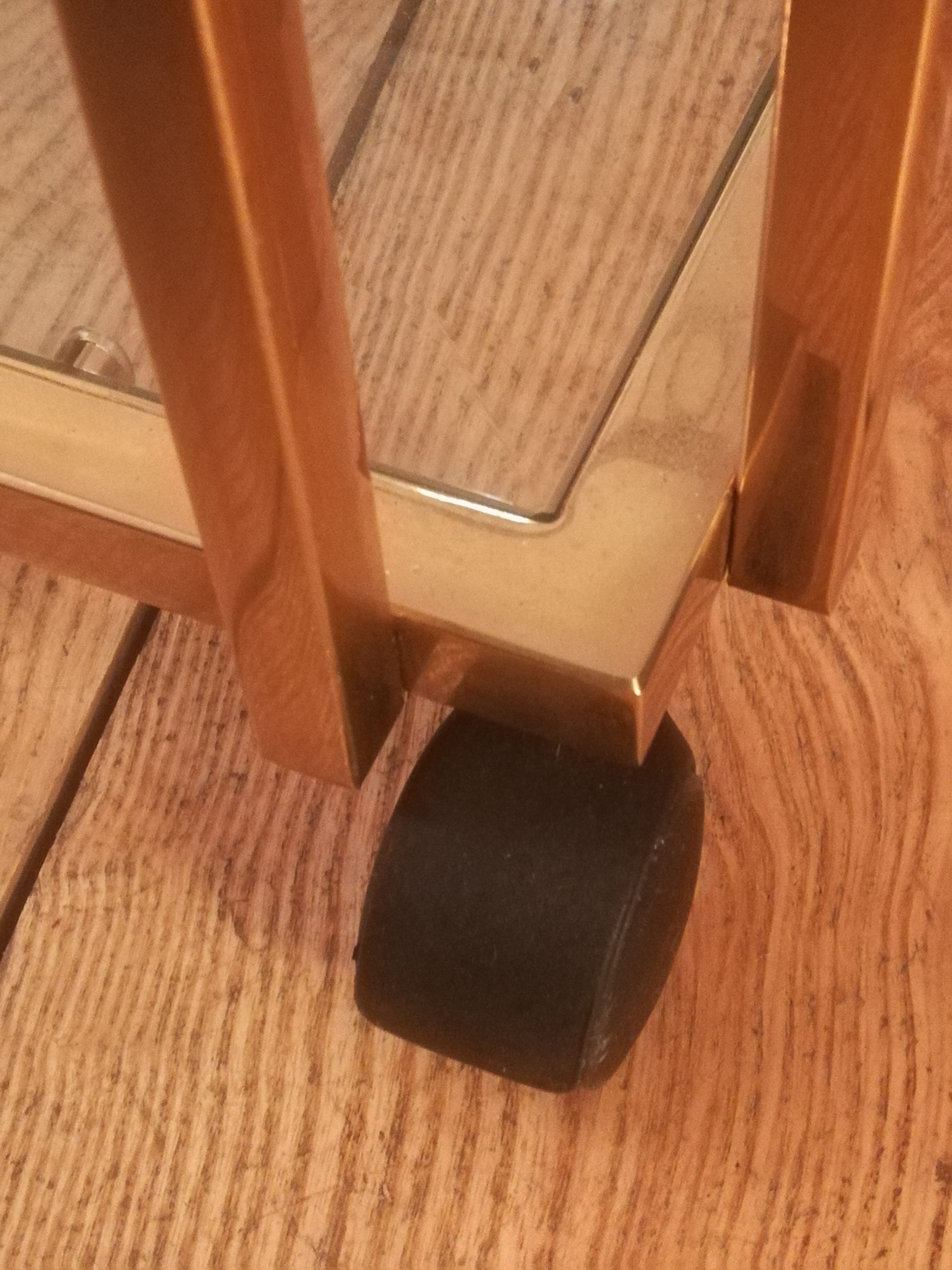 Trolley on wheels in gilded brass and beveled glass