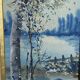 Large watercolor from the early 20th century, signed landscape of a wooded river bank