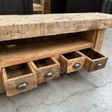 Early 20th century workbench transformed into a TV cabinet
