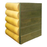 Cassettiera architettonica postmoderna in natural wood and wood tinto all'anilina, anni '80