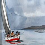 Original watercolor painting by Minik Jodor Marine "Royale" sailing Brittany