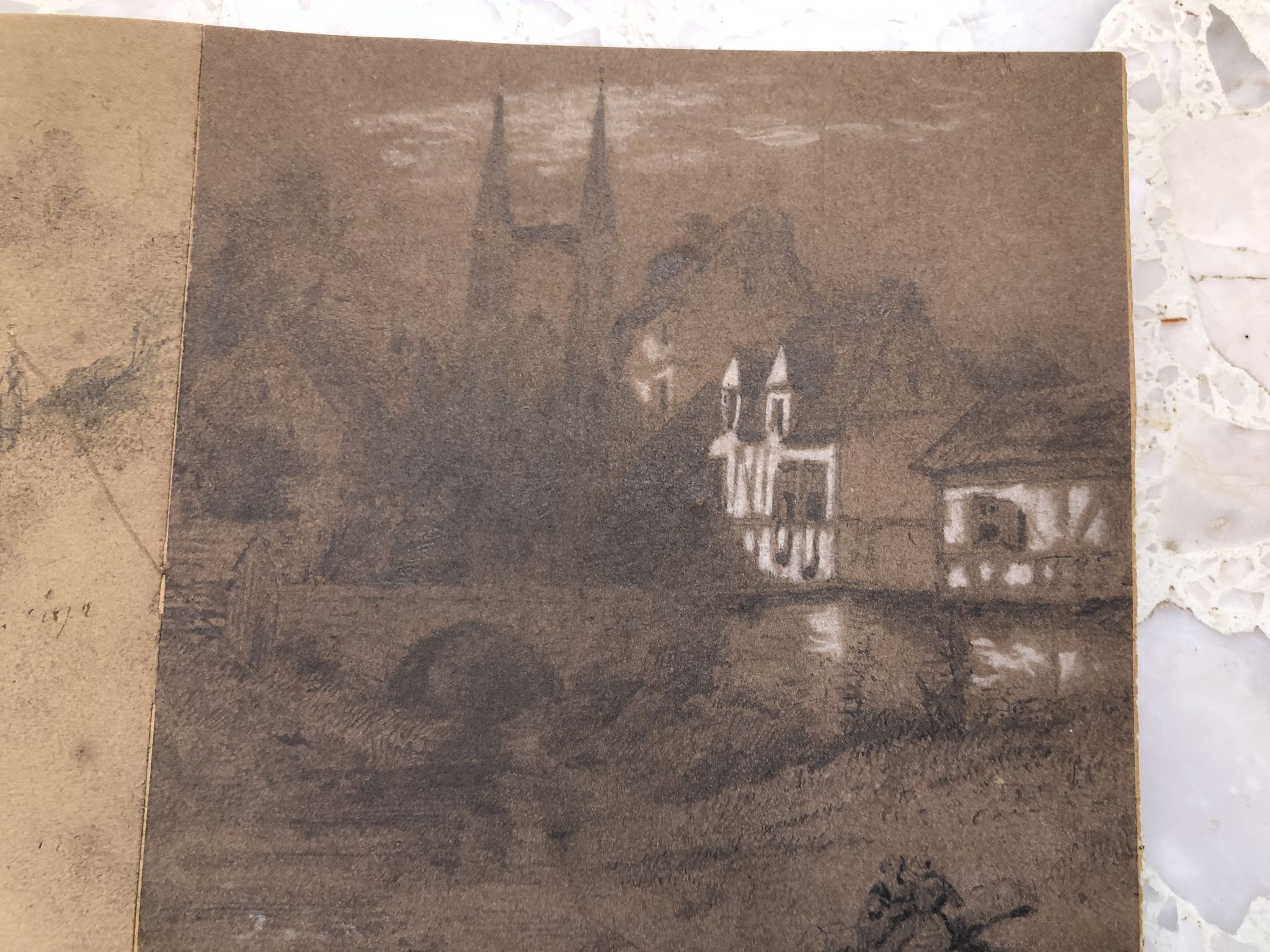 Collage drawings in graphite and white chalk 1872
