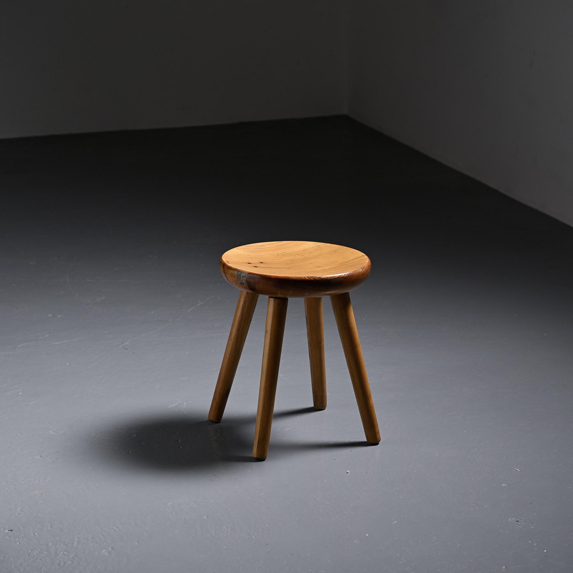 Pine stool by René Martin, France, circa 1965