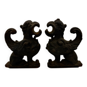 Paire de chenets chimères