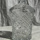 Small cylindrical glass whiskey decanter H:23