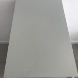 Three-drawer industrial grey metal filing cabinet with hanging backs