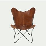 Butterfly armchair in cowhide crust