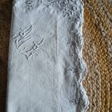 Ensemble ancien drap plat et 2 taies d'oreiller