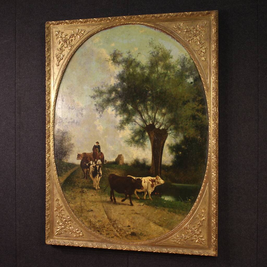 Antique Italian landscape painting signed and dated 1881